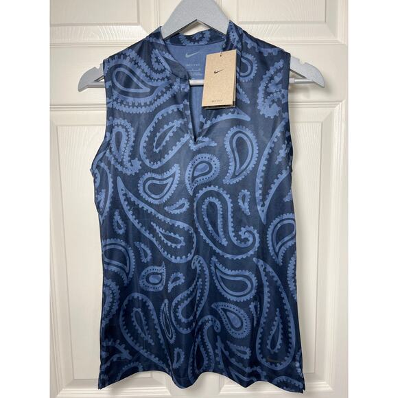 Nike Dri-FIT Victory Womens Sleeveless Golf Polo in Paisley Blue Pickleball - Picture 1 of 5